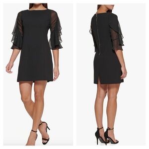 Tommy Hilfiger Solid Black 3/4 Ruffle Sleeve Sheath Dress Women’s Size 6 NEW